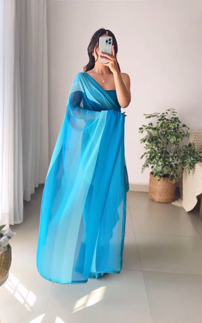 Arctic Blue 1-Minute Ready To Wear Georgette Saree