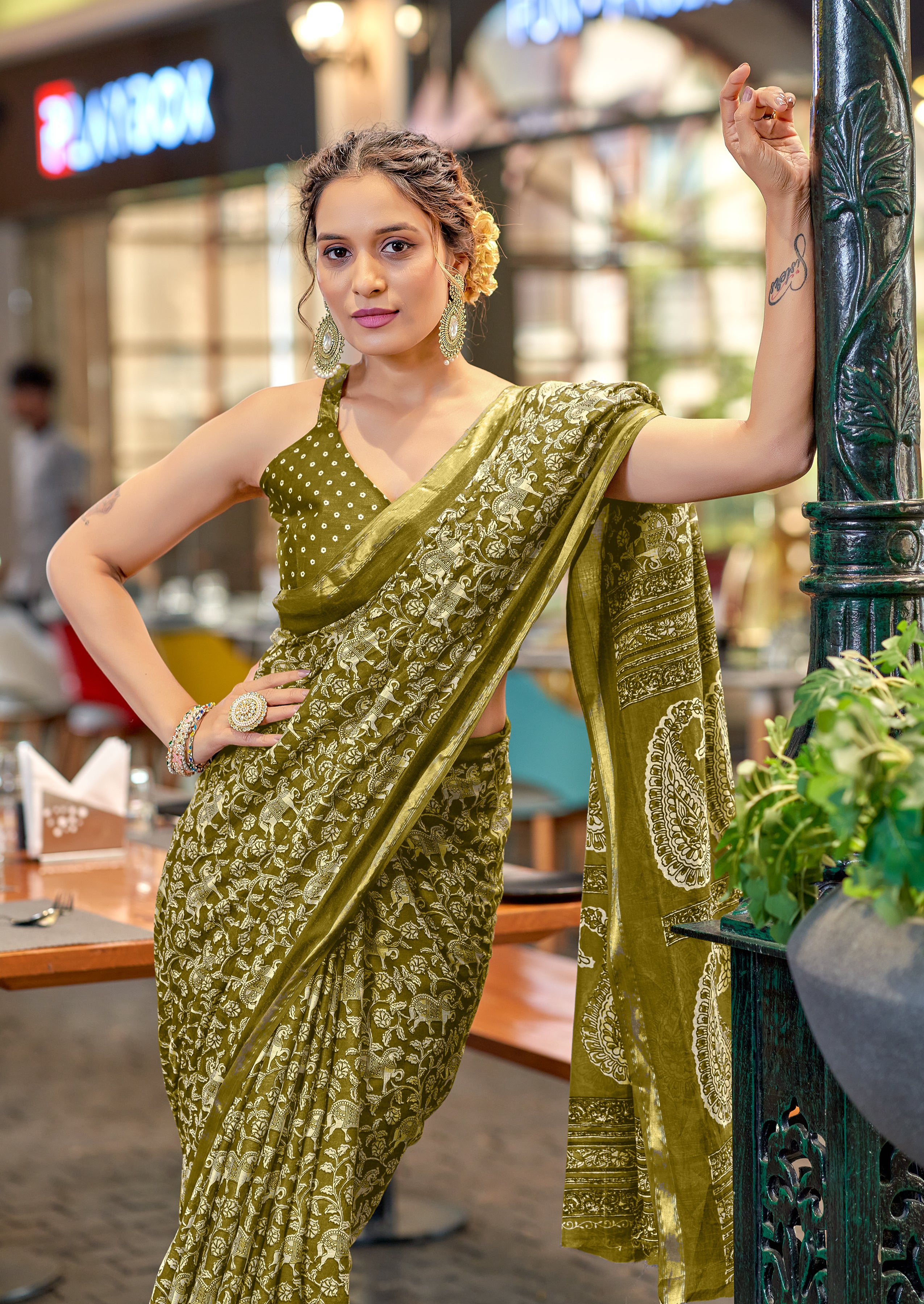 Classic 1-Minute Ready To Wear Pure Cotton Digital Printed Saree