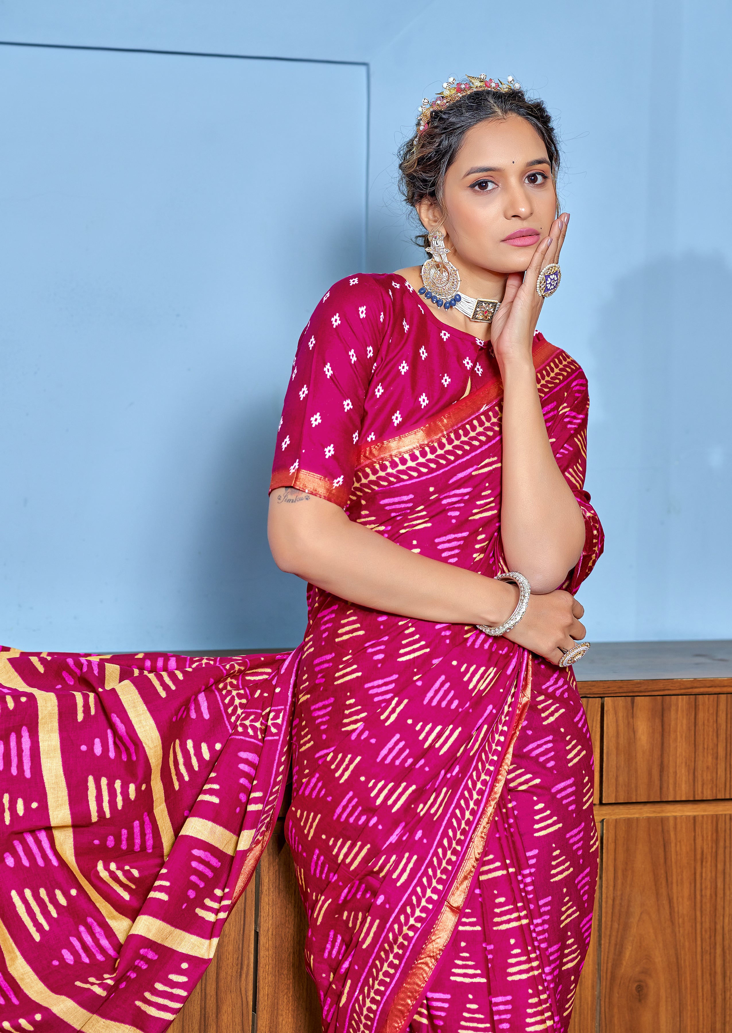 Energetic 1-Minute Ready To Wear Mul Cotton Digital Printed Saree