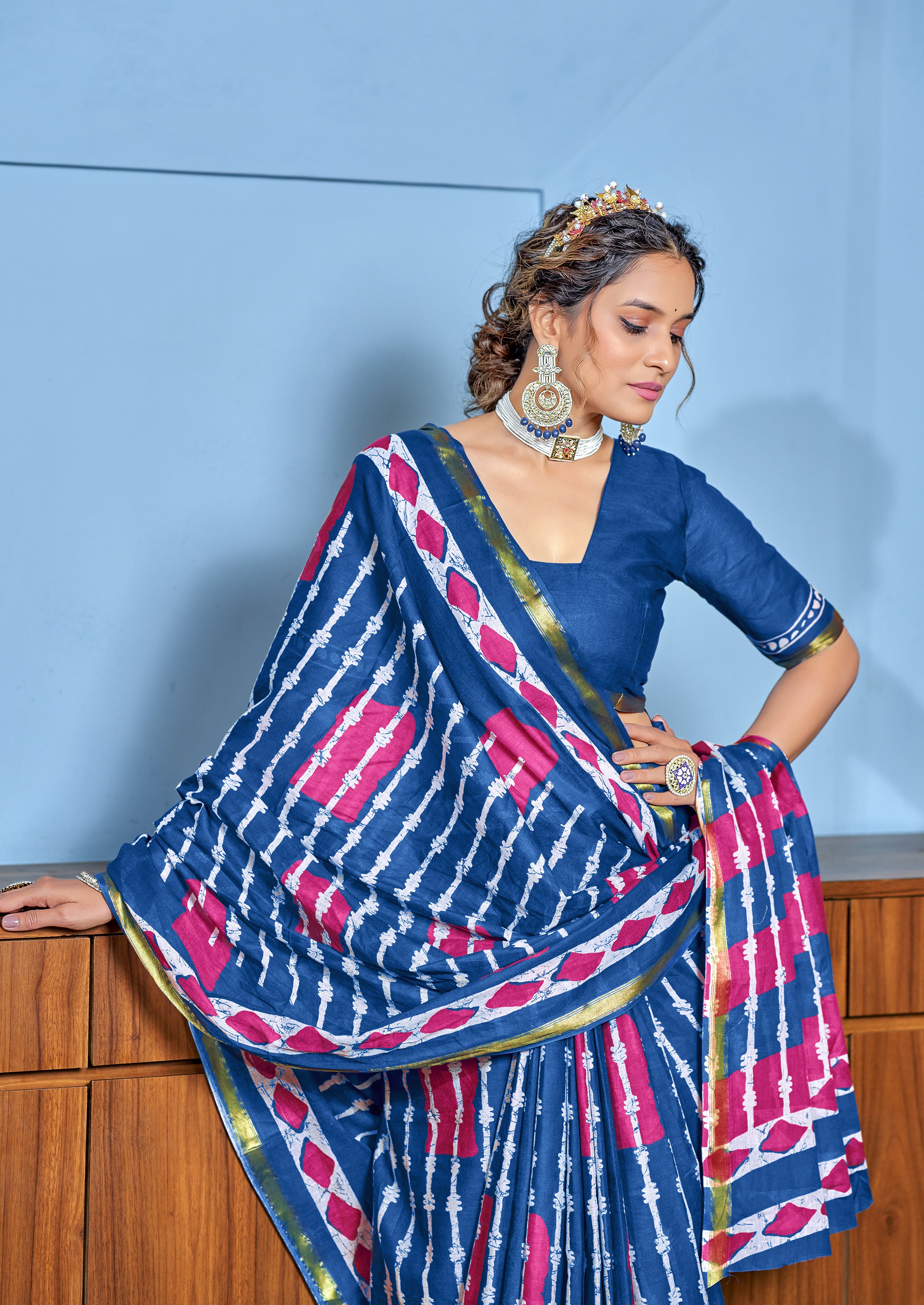 Adorning 1-Minute Ready To Wear Mul Cotton Digital Printed Saree