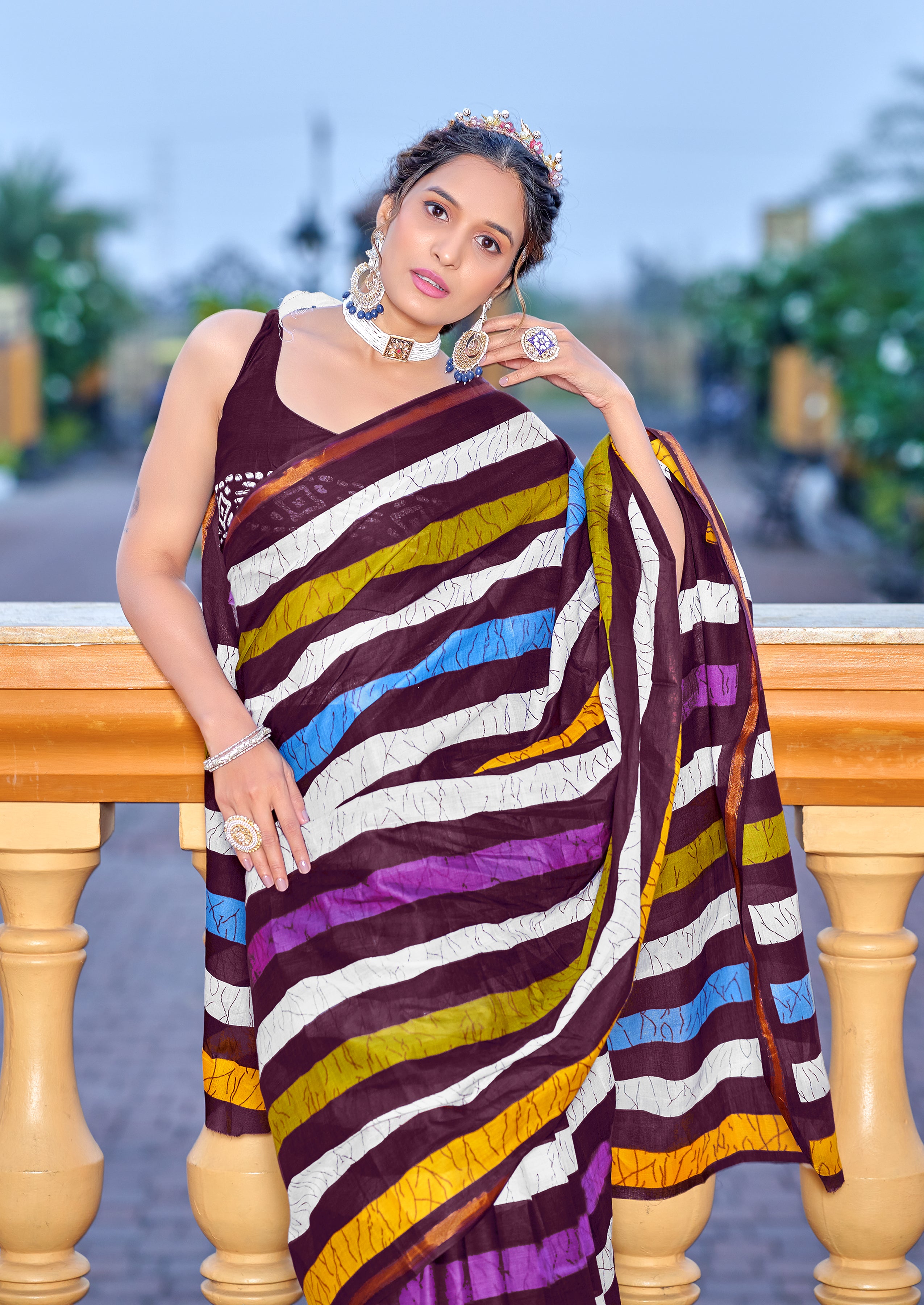 Amazing 1-Minute Ready To Wear Leheriya Style Mul Cotton Saree