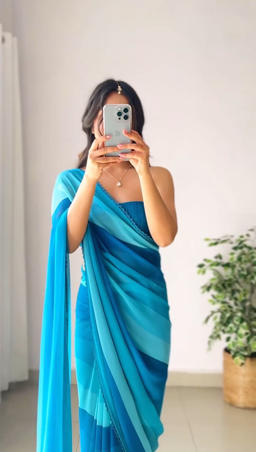 Arctic Blue 1-Minute Ready To Wear Georgette Saree