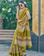 Angelic 1-Minute Ready To Wear Olive Green Mul Cotton Digital Printed Saree