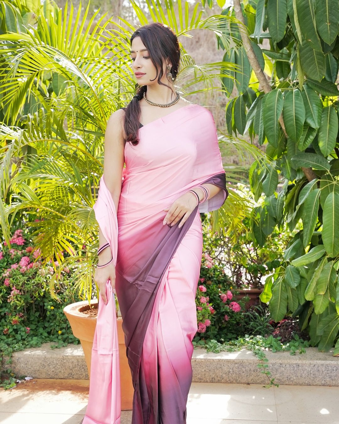 Chai Coffee 1-Minute Ready To Wear Satin Silk Saree