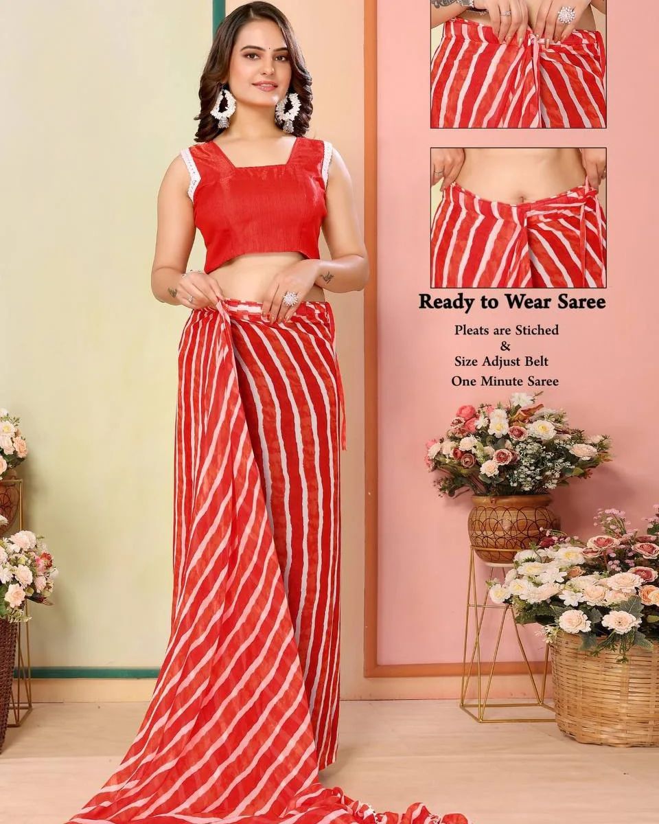 Apple Red 1-Minute Ready To Wear Georgette Saree