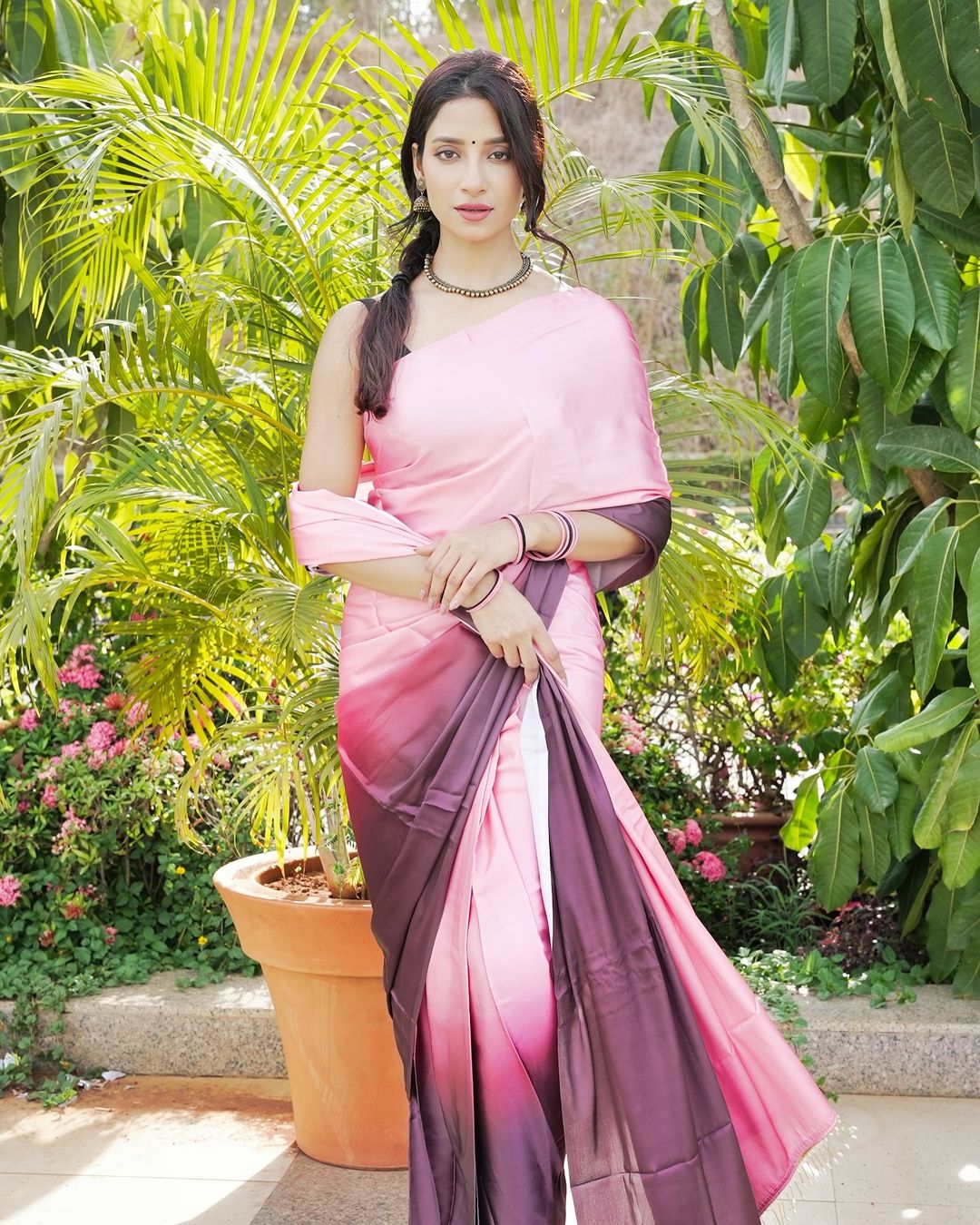 Chai Coffee 1-Minute Ready To Wear Satin Silk Saree