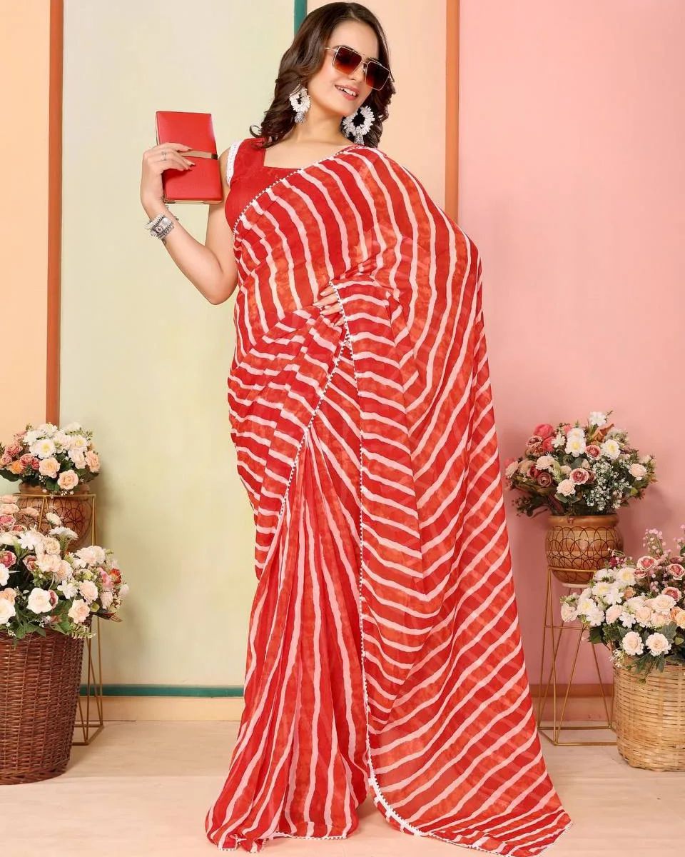 Apple Red 1-Minute Ready To Wear Georgette Saree