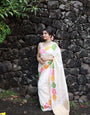 Floral leaf White Color Banarasi Silk Woven Saree