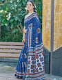 Gratifying 1-Minute Ready To Wear Blue Mul Cotton Printed Saree