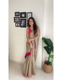 Premium Beige Color  Tissue Silk saree with Pink Blouse unstitch