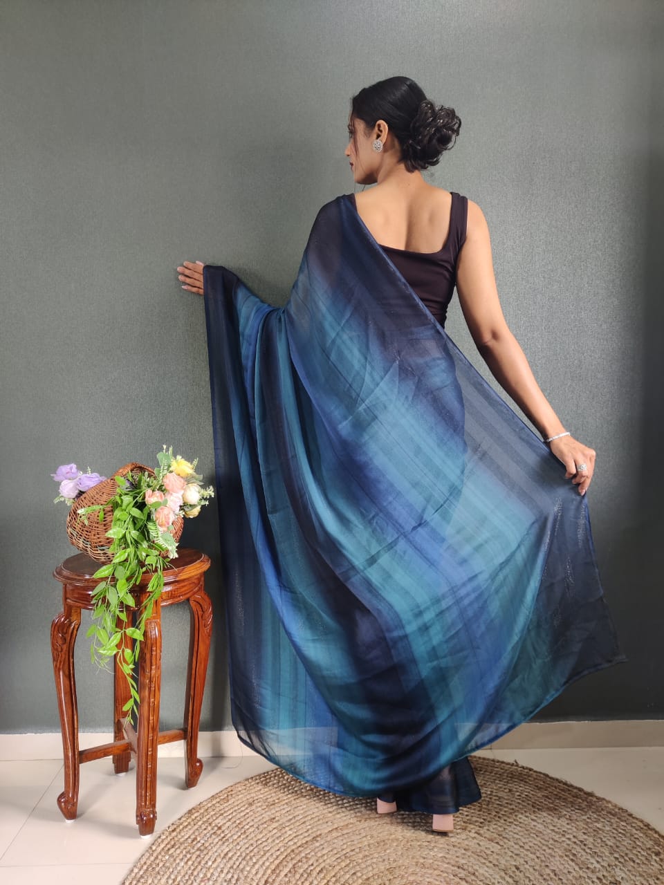 Ethnic Blue Color Nylon silk Ready To Wear saree