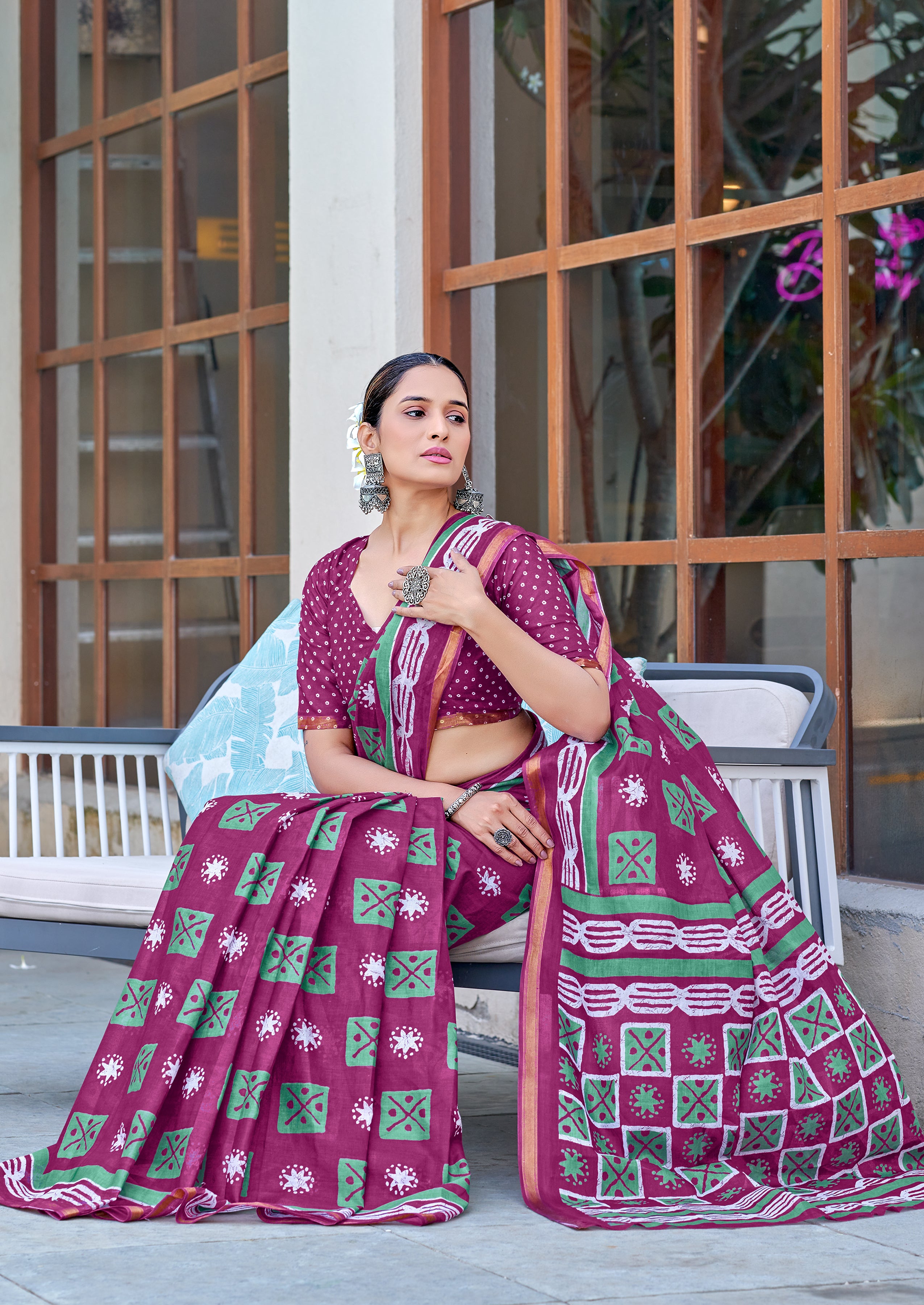 Felicitous 1 Minute Ready To Wear Rani pink Mul Cotton Printed Saree