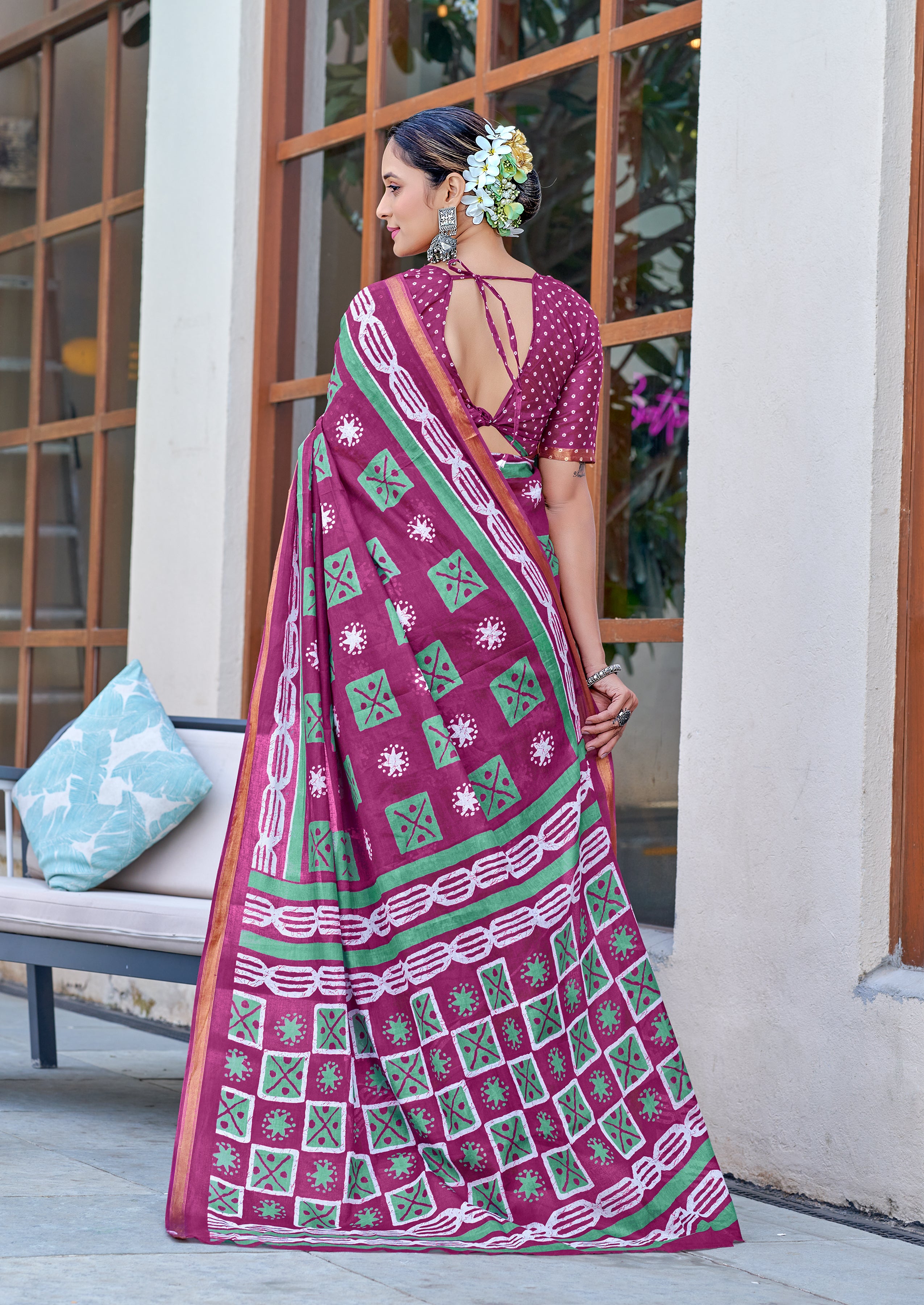 Felicitous 1 Minute Ready To Wear Rani pink Mul Cotton Printed Saree