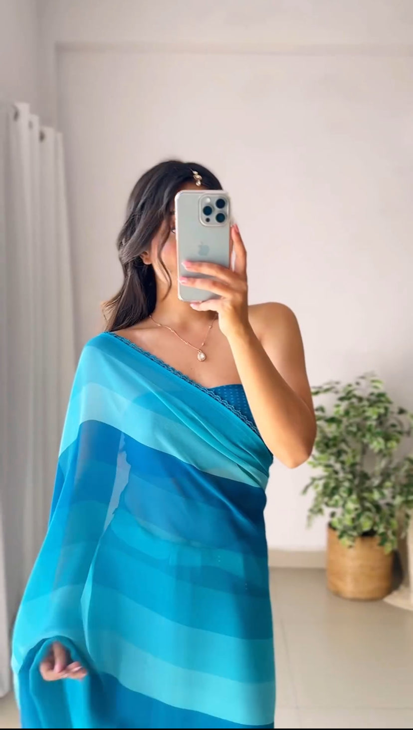 Arctic Blue 1-Minute Ready To Wear Georgette Saree