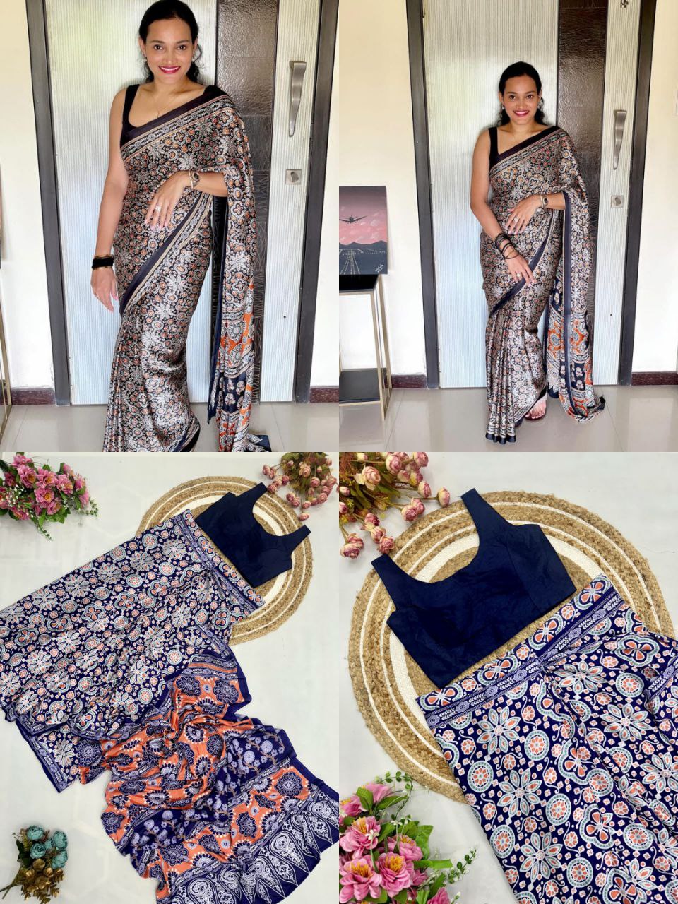 Vibrant  1- Minute Ready To Wear Chinnon Silk With Digital Print  Saree