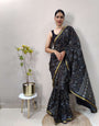 1 Min Ready To Wear Saree In BLACK Bandhani With All Over Boder