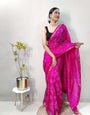 1 Min Ready To Wear Saree In  PINK Bandhani With All Over Boder