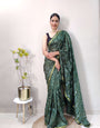 1 Min Ready To Wear Saree In GREEN Bandhani With All Over Boder