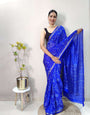 1 Min Ready To Wear Saree In ROYAL BLUE Bandhani With All Over Boder