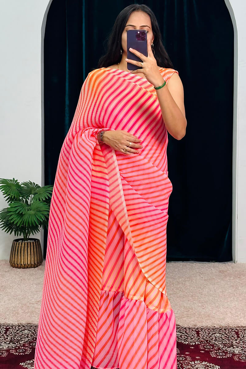 Pretty Pink 1-Minute Ready To Wear Georgette Gown Saree