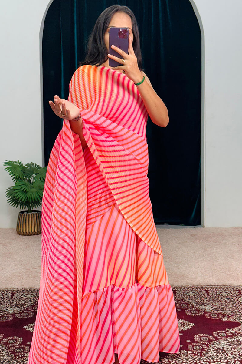 Pretty Pink 1-Minute Ready To Wear Georgette Gown Saree