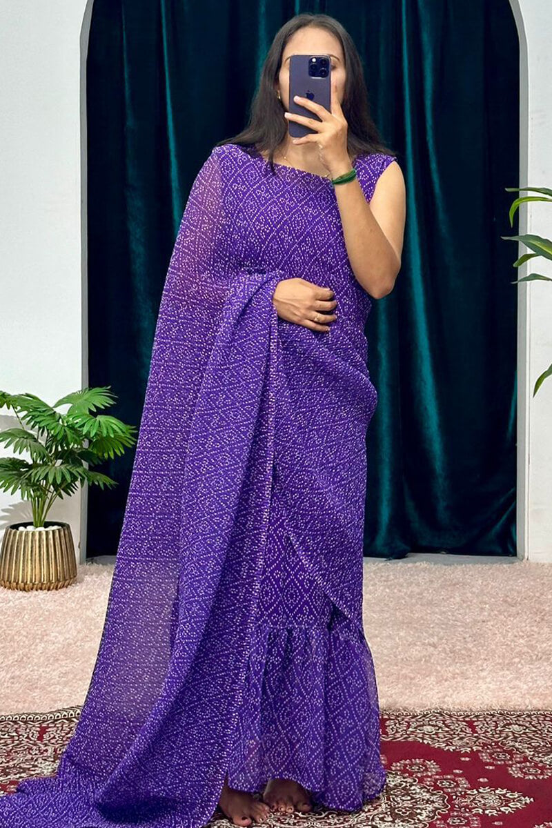 Purple 1-Minute Ready To Wear Georgette Gown Saree