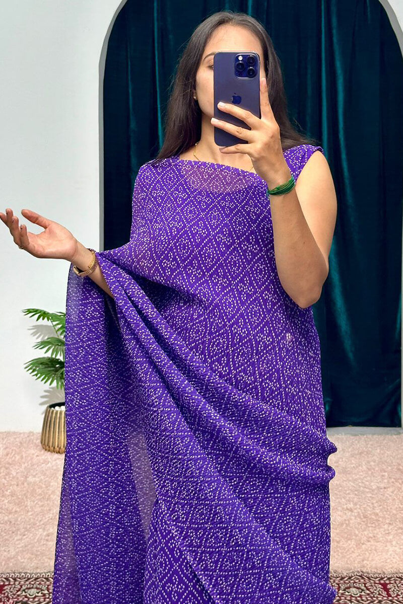 Purple 1-Minute Ready To Wear Georgette Gown Saree