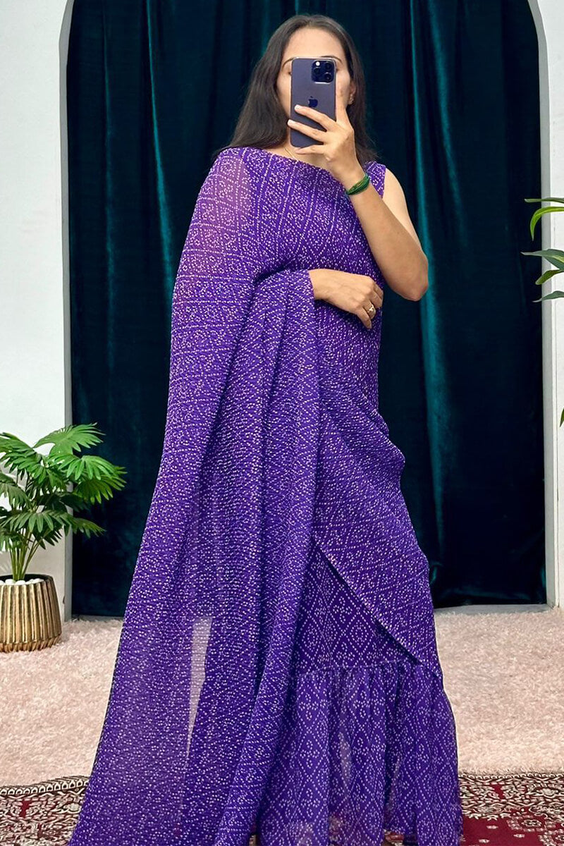 Purple 1-Minute Ready To Wear Georgette Gown Saree