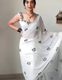 Devastating 1-Minute Ready To Wear White Printed Georgette Saree