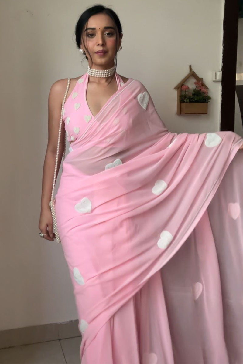 Incomparable 1-Minute Ready To Wear Baby Pink Georgette Saree