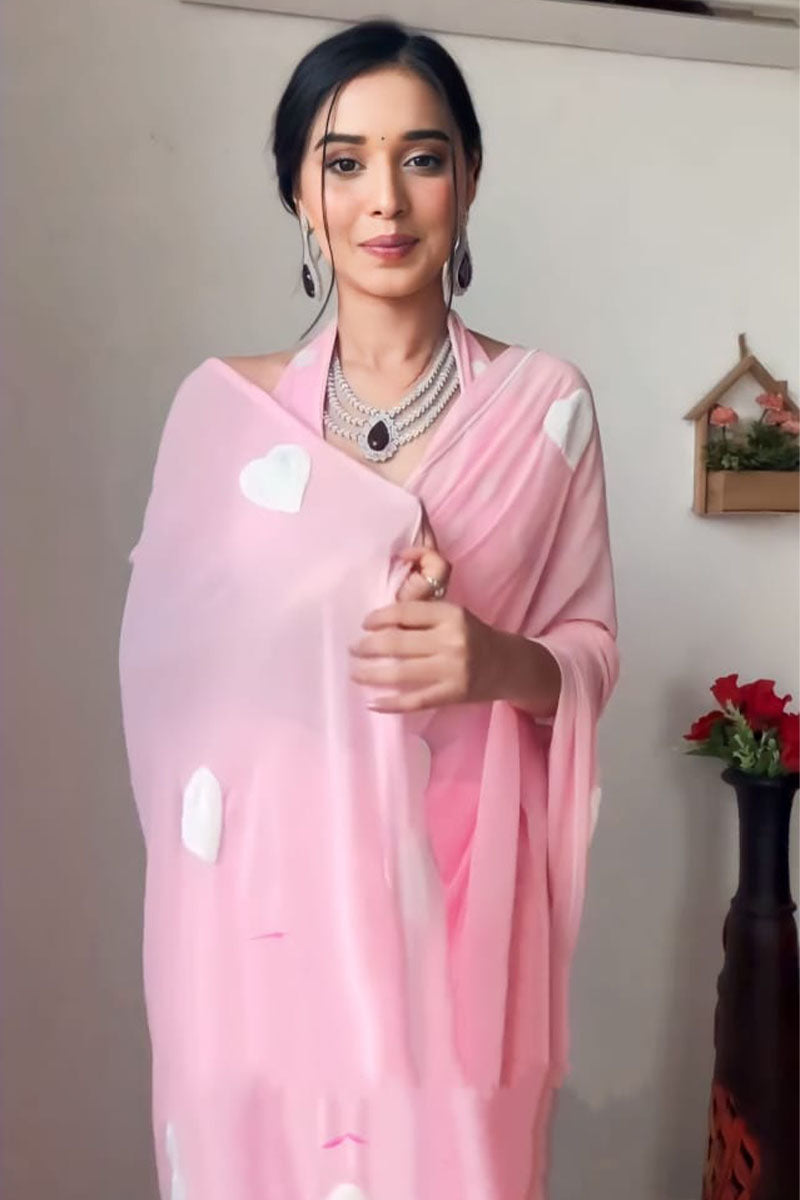 Incomparable 1-Minute Ready To Wear Baby Pink Georgette Saree