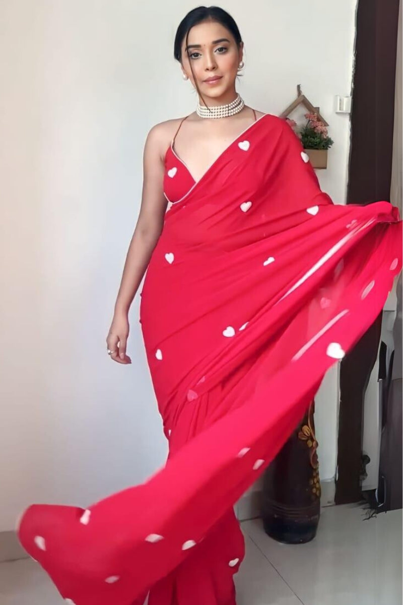 Effervescent 1-Minute Ready To Wear Red Georgette Saree