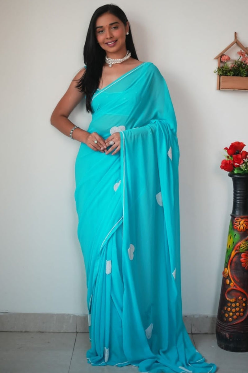 Confounding 1-Minute Ready To Wear Sky Georgette Saree