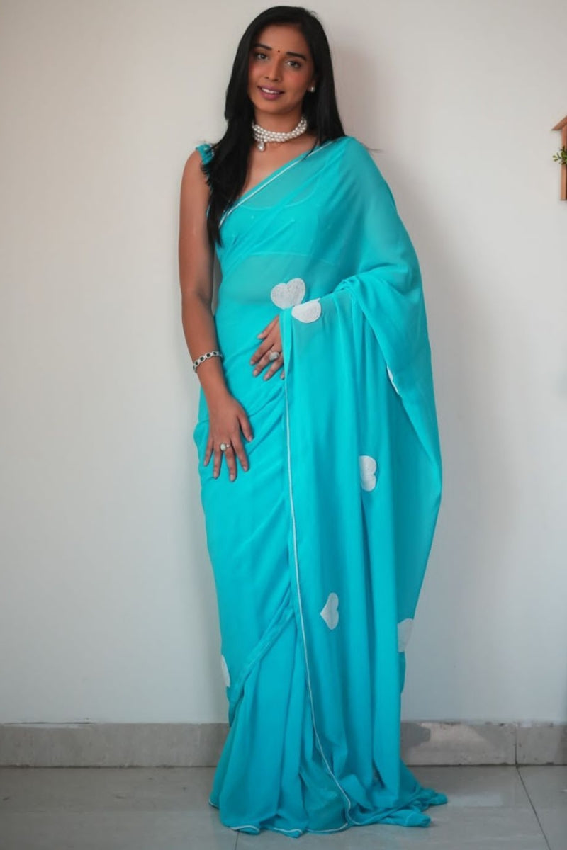 Confounding 1-Minute Ready To Wear Sky Georgette Saree