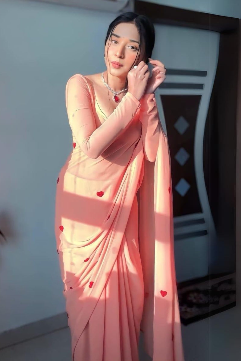 Smashing 1-Minute Ready To Wear Peach Georgette Saree