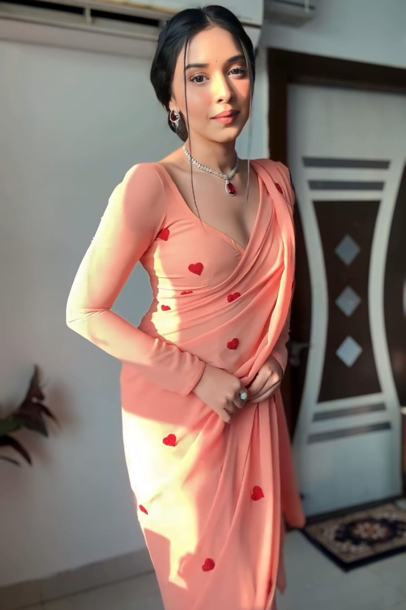 Smashing 1-Minute Ready To Wear Peach Georgette Saree