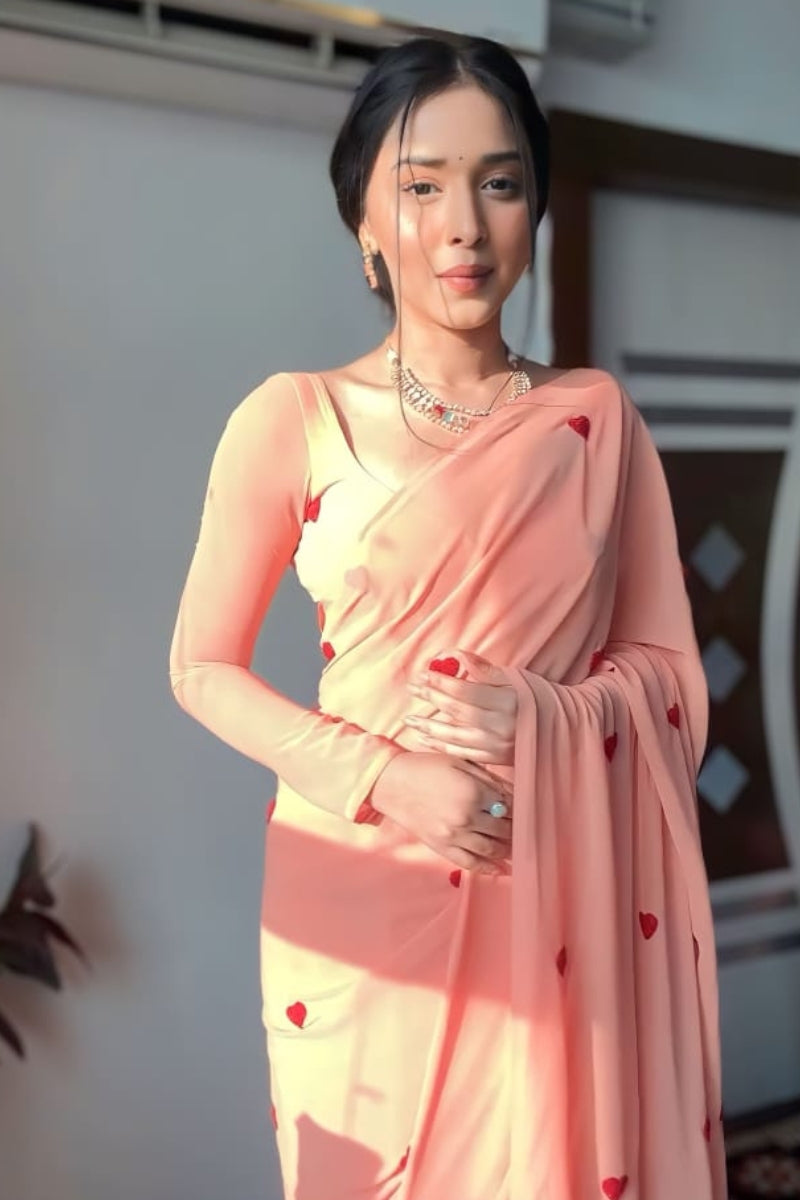 Smashing 1-Minute Ready To Wear Peach Georgette Saree