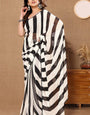 Desultory 1-Minute Ready To Wear White and Black Georgette Saree