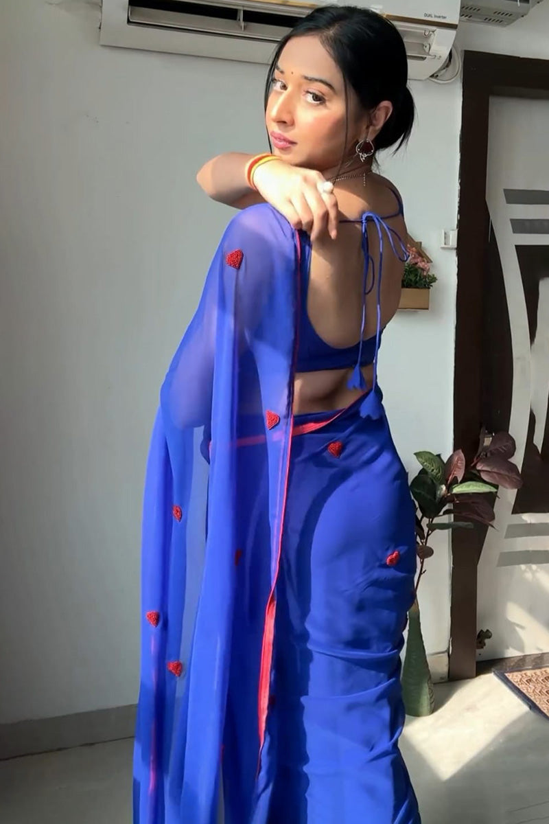 Whimsical 1-Minute Ready To Wear Blue Georgette Saree