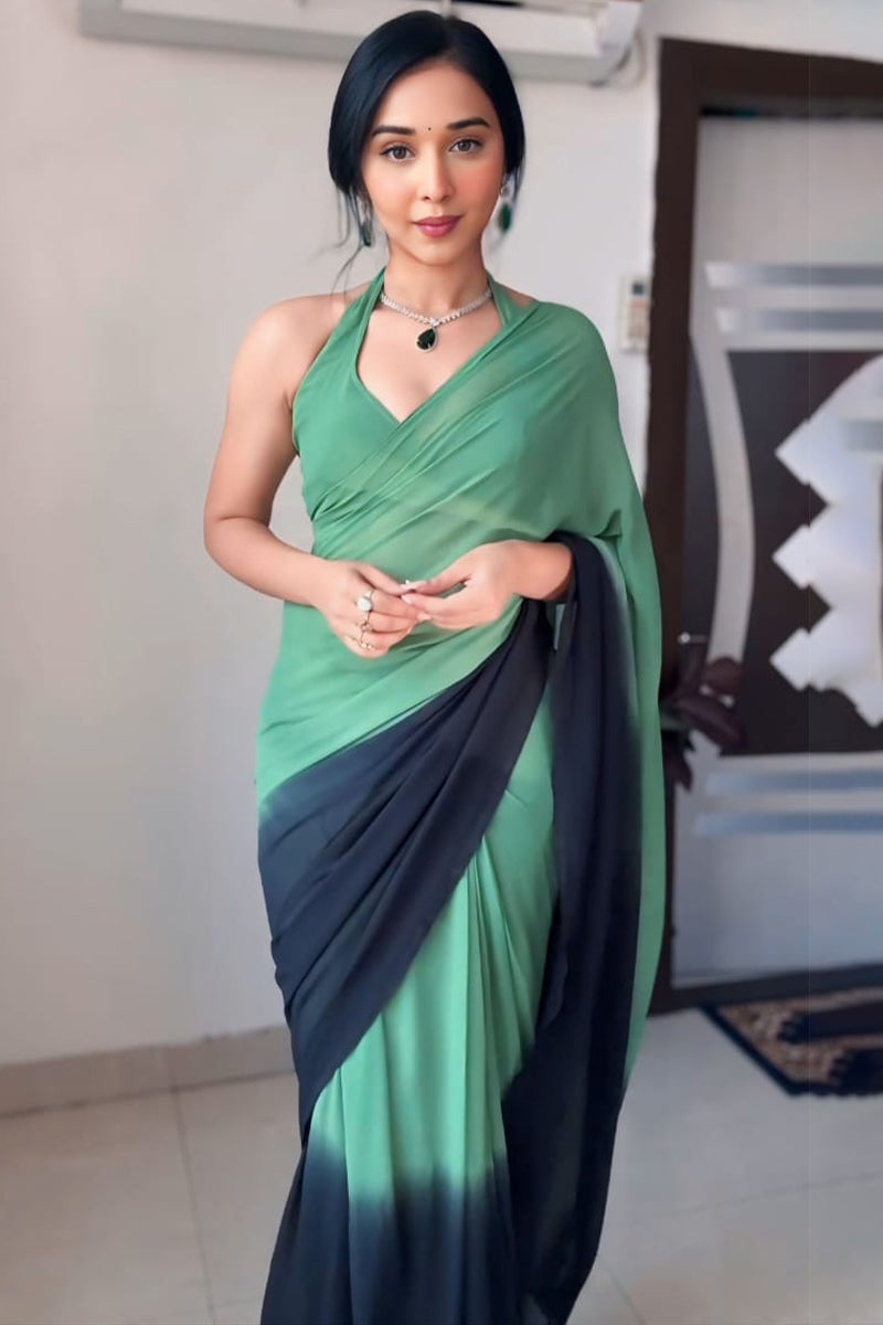 1-Minute Ready To Wear Green and Black Georgette Saree