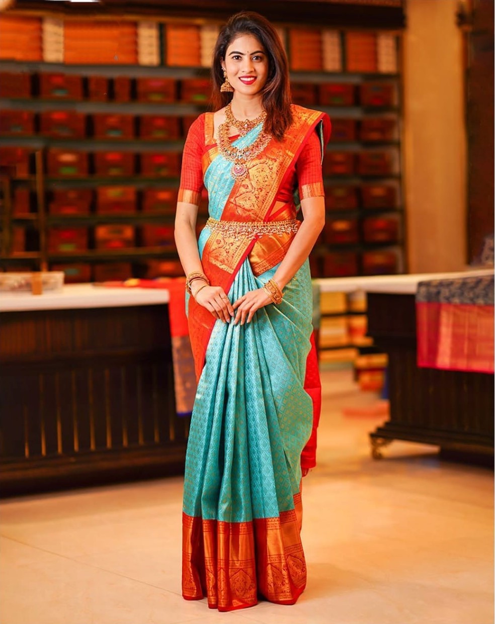 Angelic Turquoise Soft Silk Saree with Ethnic Blouse Piece