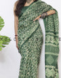 RADHA LAKSHMI Handicrafts Women's Ikat Hand Block Print Pure Soft Cotton Mulmul Saree