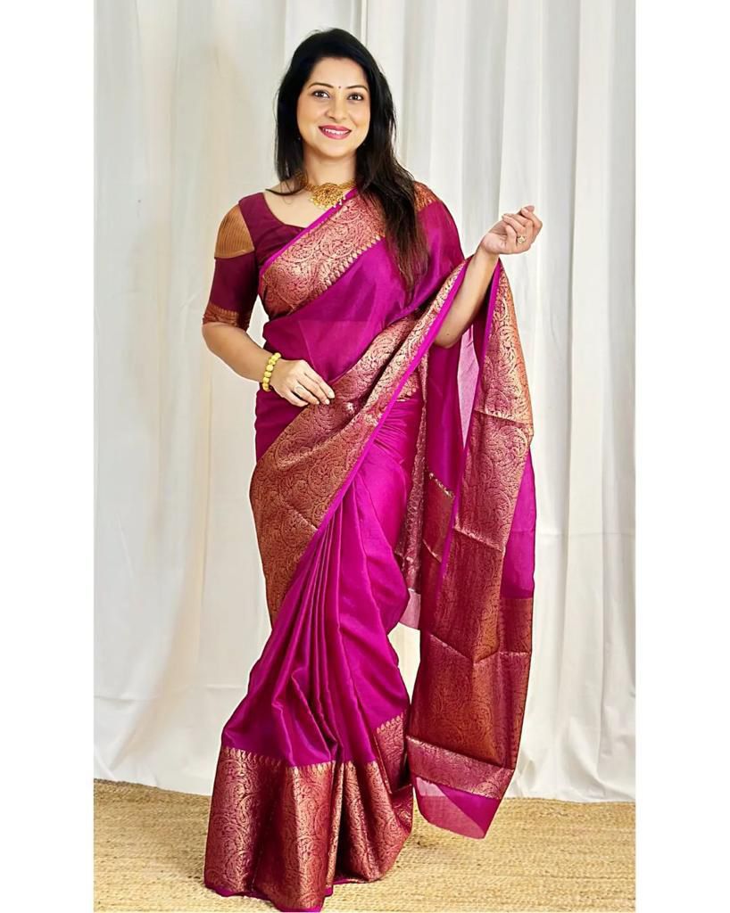 BEAUTIFUL RICH PALLU & JACQUARD WORK SOFT LICHI SILK SAREE