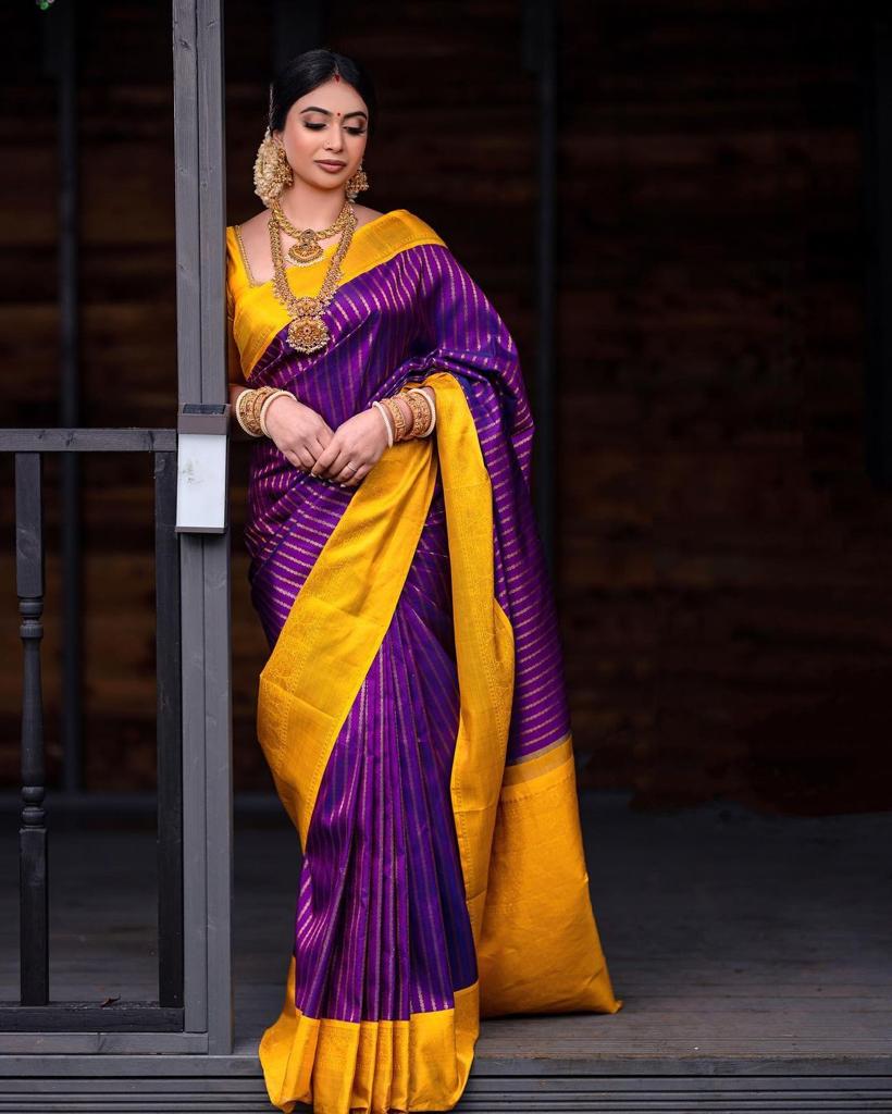 Dalliance Purple Soft Silk Saree With Jacquard  Blouse Piece