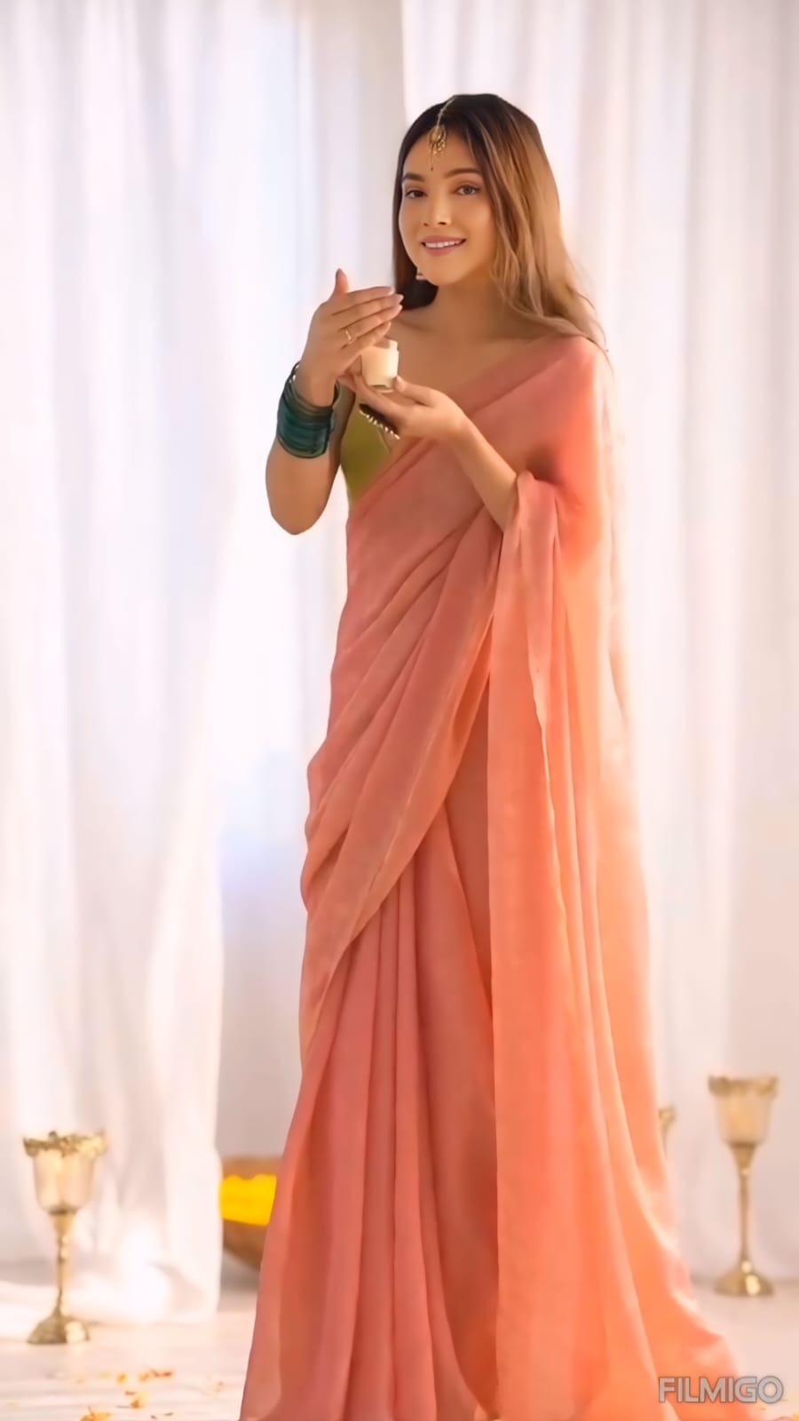 Captivating Peach Fancy Silk Saree With Efflorescence Blouse Piece