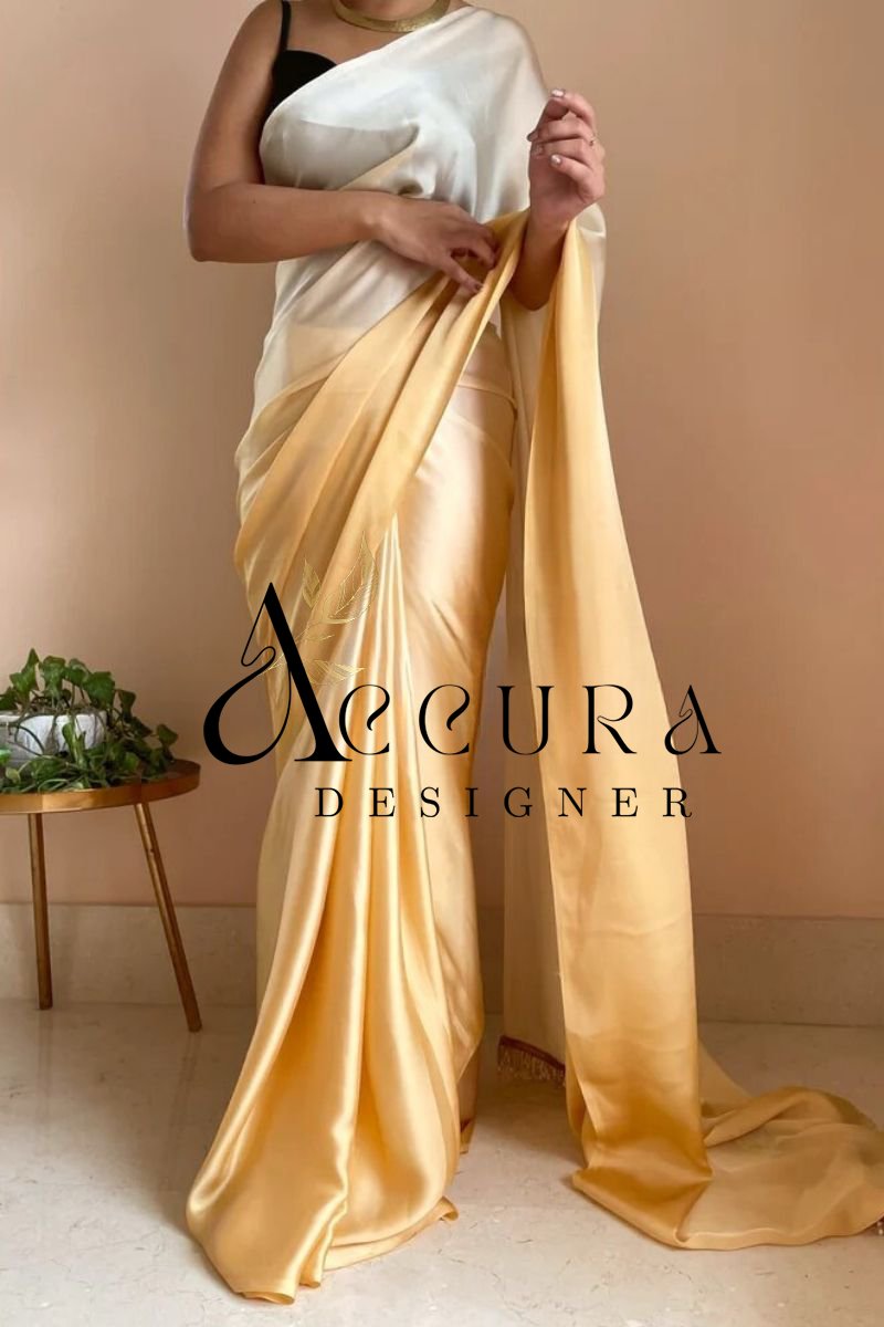 1-MIN READY TO WEAR  Peeli Dhoop Ombré Crepe Silk Saree With Handmade Tassels on Pallu