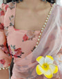 Ready To Wear Peach Color Printed With Pearl Lace Border Georgette Saree