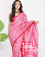 Pink Hand Block  Print Soft   Mal Mal Cotton Sarees With Running Blouse