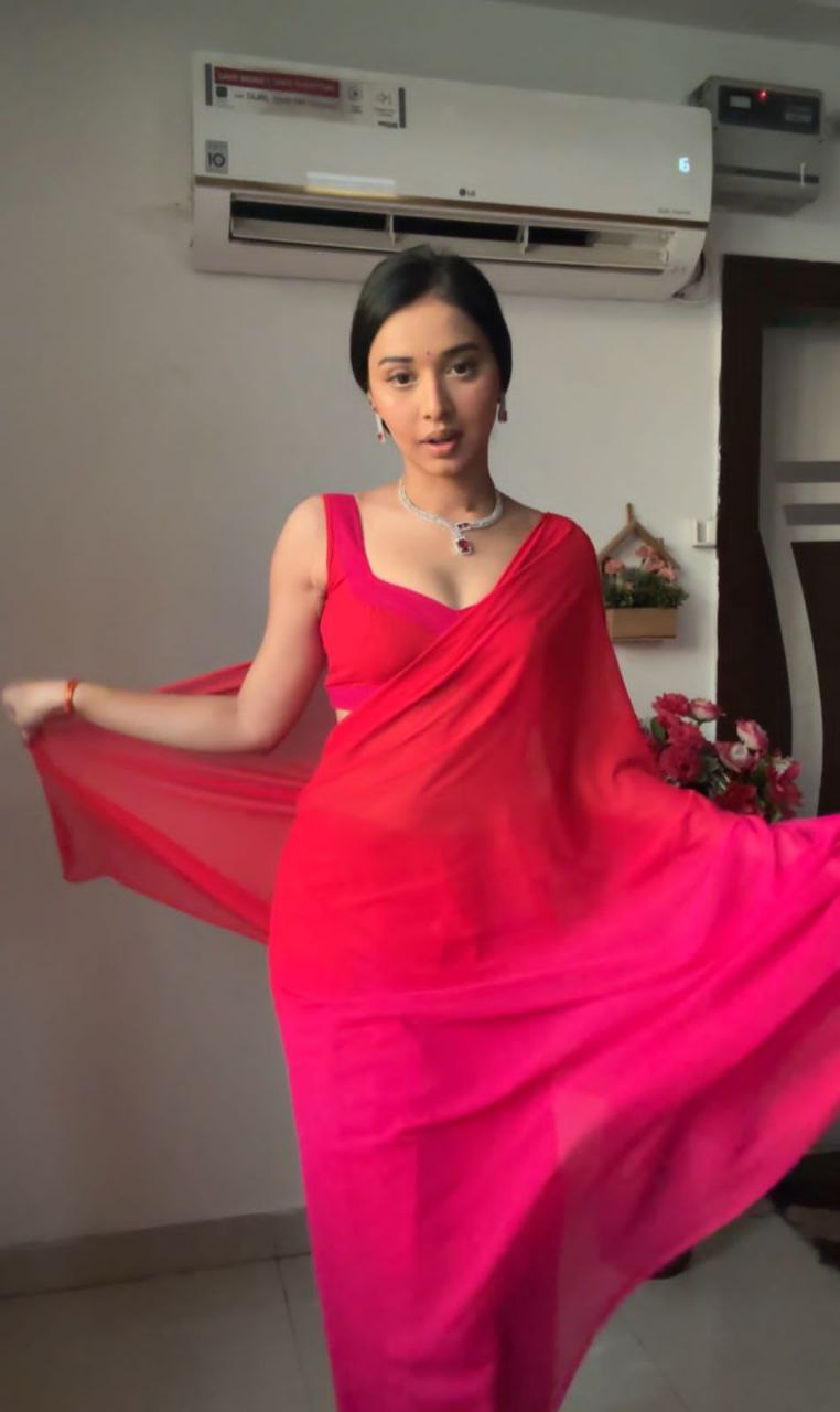 Divine 1-Minute Ready To Wear Red and Pink Georgette Saree