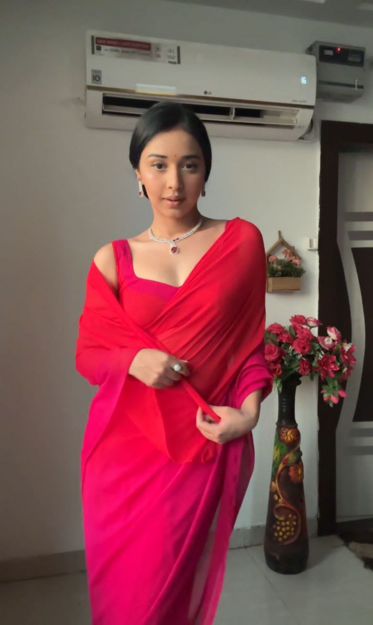 Divine 1-Minute Ready To Wear Red and Pink Georgette Saree